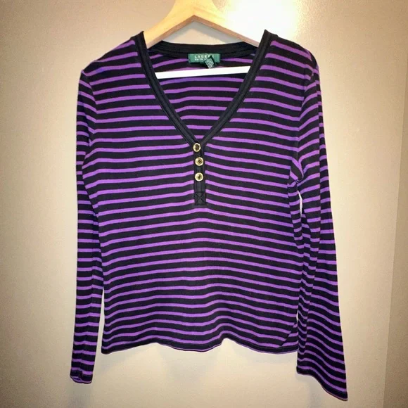 Ralph Lauren purple black striped button long sleeve shirt - Picture 1 of 3